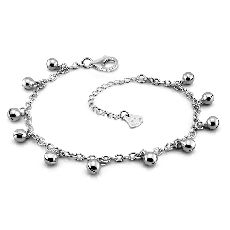 Delicate Women 925 Sterling Silver Ankle Bracelets Cute Bell Chain Beach Anklet Bracelet Boho Adjustable Size Anklet Jewelry Gift for her (Bracelet, Adjustable Size)