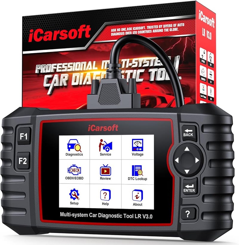 آي كار سوفت جهاز iCarsoft LR V3.0 (الإصدار المحسن): جهاز مسح OBD2 ثنائي الاتجاه، يقوم بفحص شامل لجميع أنظمة السيارة؛ يدعم 24 إعادة ضبط للأنظمة، وعرض 118 بيانًا بيانيًا، واختبار البطارية، وقراءة أكواد نظام ABS وSRS وناقل الحركة. - Image 1