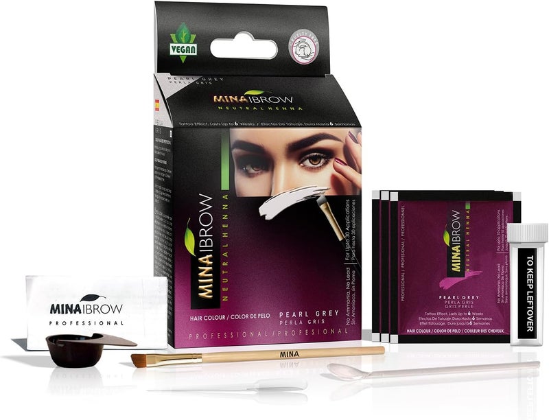 MinaiBrow MINA ibrow Henna Regular Pack & Coloring tint kit up to 6 week (Pearl Gray) - Image 1