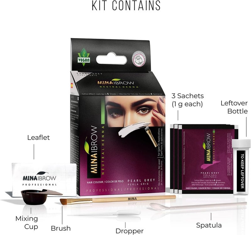 MinaiBrow MINA ibrow Henna Regular Pack & Coloring tint kit up to 6 week (Pearl Gray) - Image 3