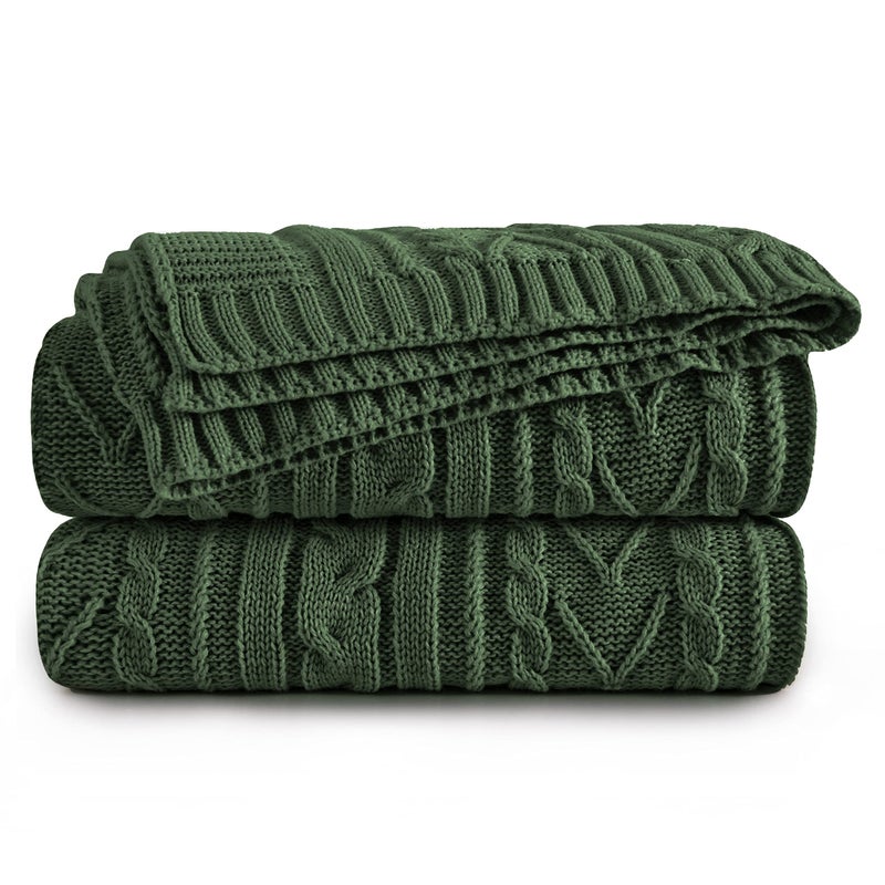 Aormenzy Green Cable Knit Throw Blankets for Couch Bed Sofa Acrylic Knitted Blanket Soft Cozy Throw Blanket 50 x 60