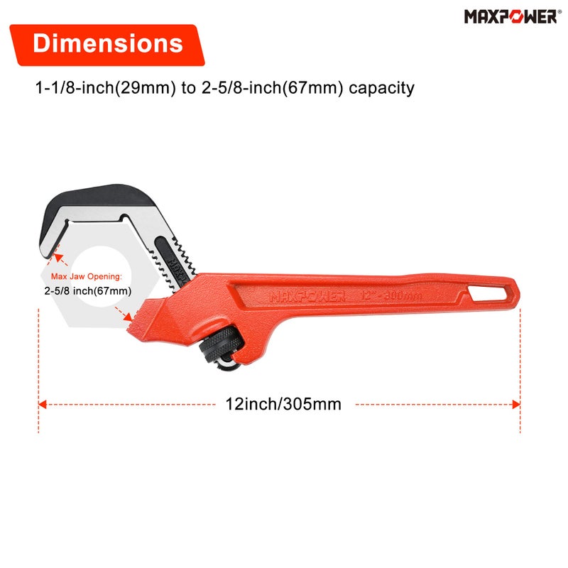 MAXPOWER Adjustable Offset Hex Wrench, 12 Inch, Red, Cast Iron - Image 2