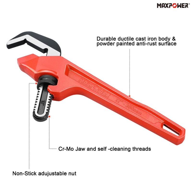 MAXPOWER Adjustable Offset Hex Wrench, 12 Inch, Red, Cast Iron - Image 3