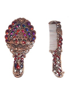 immatgar immatgar pharaonic Peafowl makeup pocket mirror with comb ancient Egyptian souvenirs gifts for women and mother from Egypt (Peafowl 4 Burnt red - 13.5 CM Tall)  - Image 1
