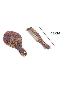 immatgar immatgar pharaonic Peafowl makeup pocket mirror with comb ancient Egyptian souvenirs gifts for women and mother from Egypt (Peafowl 4 Burnt red - 13.5 CM Tall)  - Image 2