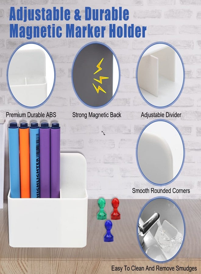 Catcan 2 Pack Magnetic Dry Erase Marker Holder, Magnetic Pencil Holder with 6 Pcs Magnetic Push Pins for School, Office, Home, Whiteboard, Fridge (White) - Image 3