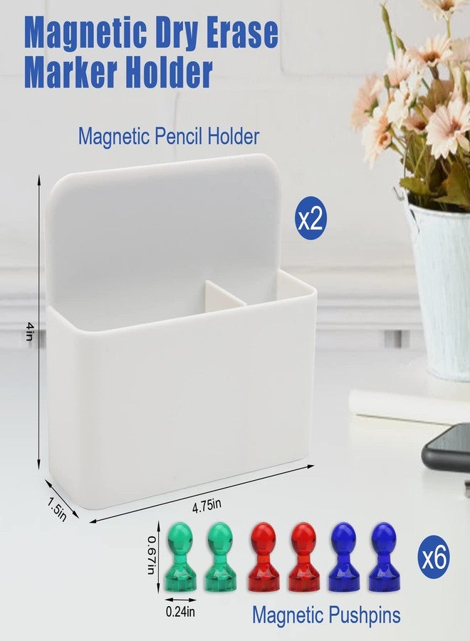 Catcan 2 Pack Magnetic Dry Erase Marker Holder, Magnetic Pencil Holder with 6 Pcs Magnetic Push Pins for School, Office, Home, Whiteboard, Fridge (White) - Image 2