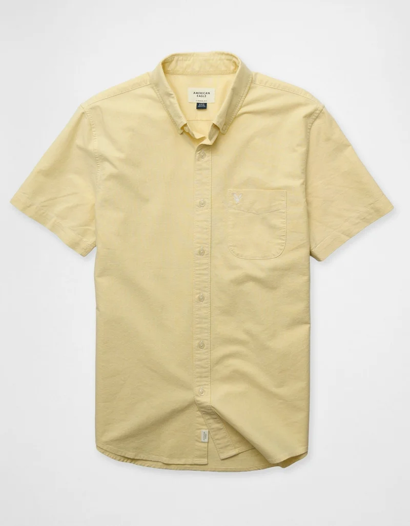 American Eagle  AE Short-Sleeve Classic Fit Button-Up Shirt for Men | Best Price UAE