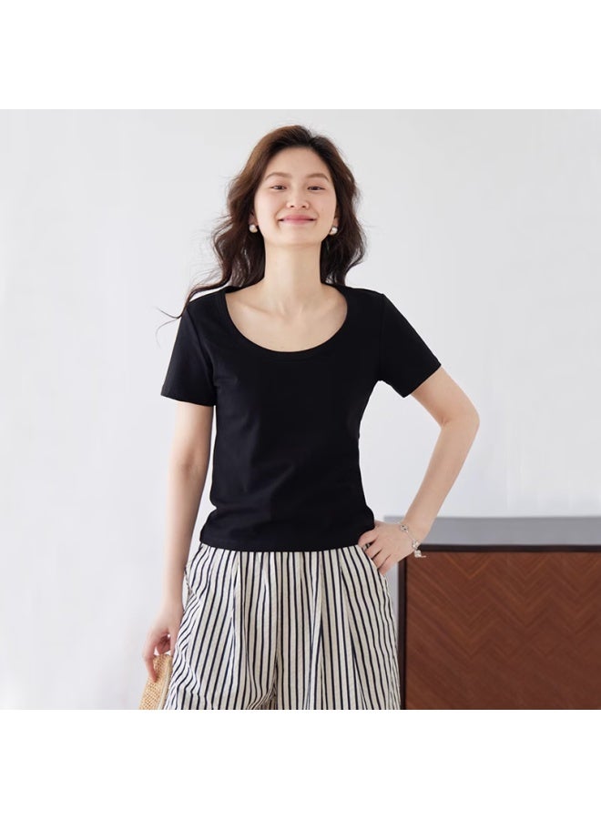 Don't speak Casual Short Sleeve T-shirt For Women New Summer Slim Fit Round Neck Casual Top Black XL - Image 3