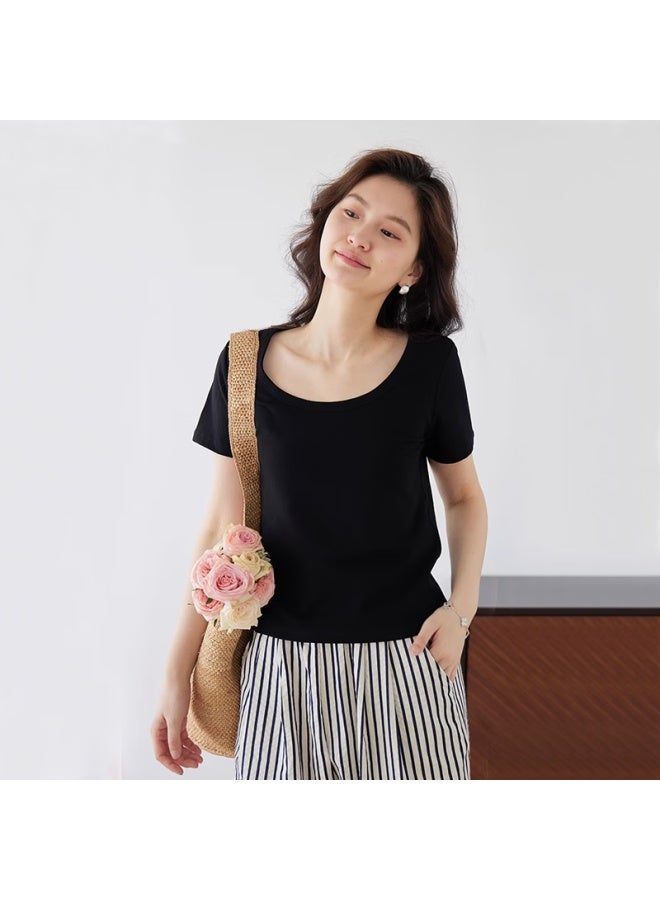 Don't speak Casual Short Sleeve T-shirt For Women New Summer Slim Fit Round Neck Casual Top Black XL - Image 1