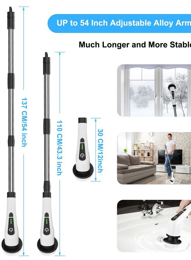 Leebein Electric Cleaning Brush, 2022 Spin Scrubber Cordless with 8 Interchangeable Drill Brush Heads, Tub and Floor Tile Mop Set with 137 cm Adjustable Handle for Bathroom Kitchen Car Floor (White) - Image 3