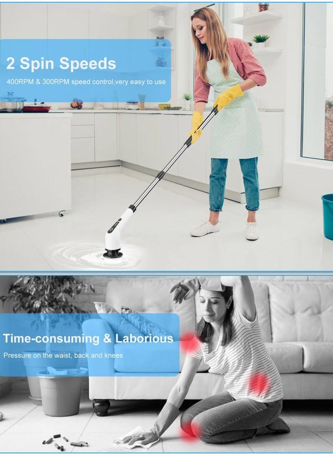 Leebein Electric Cleaning Brush, 2022 Spin Scrubber Cordless with 8 Interchangeable Drill Brush Heads, Tub and Floor Tile Mop Set with 137 cm Adjustable Handle for Bathroom Kitchen Car Floor (White) - Image 2