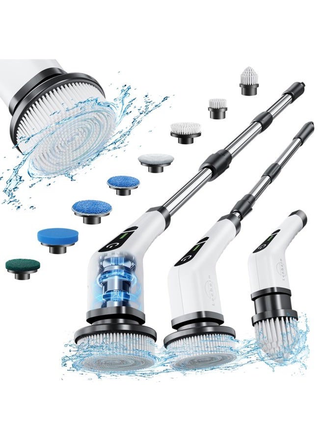 Leebein Electric Cleaning Brush, 2022 Spin Scrubber Cordless with 8 Interchangeable Drill Brush Heads, Tub and Floor Tile Mop Set with 137 cm Adjustable Handle for Bathroom Kitchen Car Floor (White) - Image 1