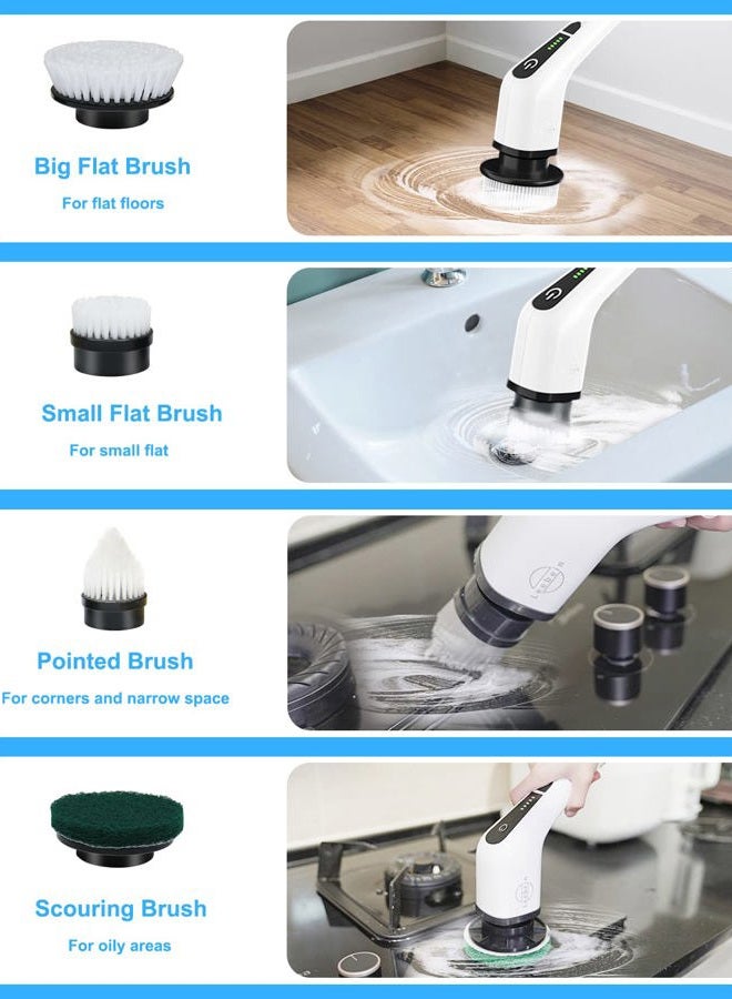 Leebein Electric Cleaning Brush, 2022 Spin Scrubber Cordless with 8 Interchangeable Drill Brush Heads, Tub and Floor Tile Mop Set with 137 cm Adjustable Handle for Bathroom Kitchen Car Floor (White) - Image 5