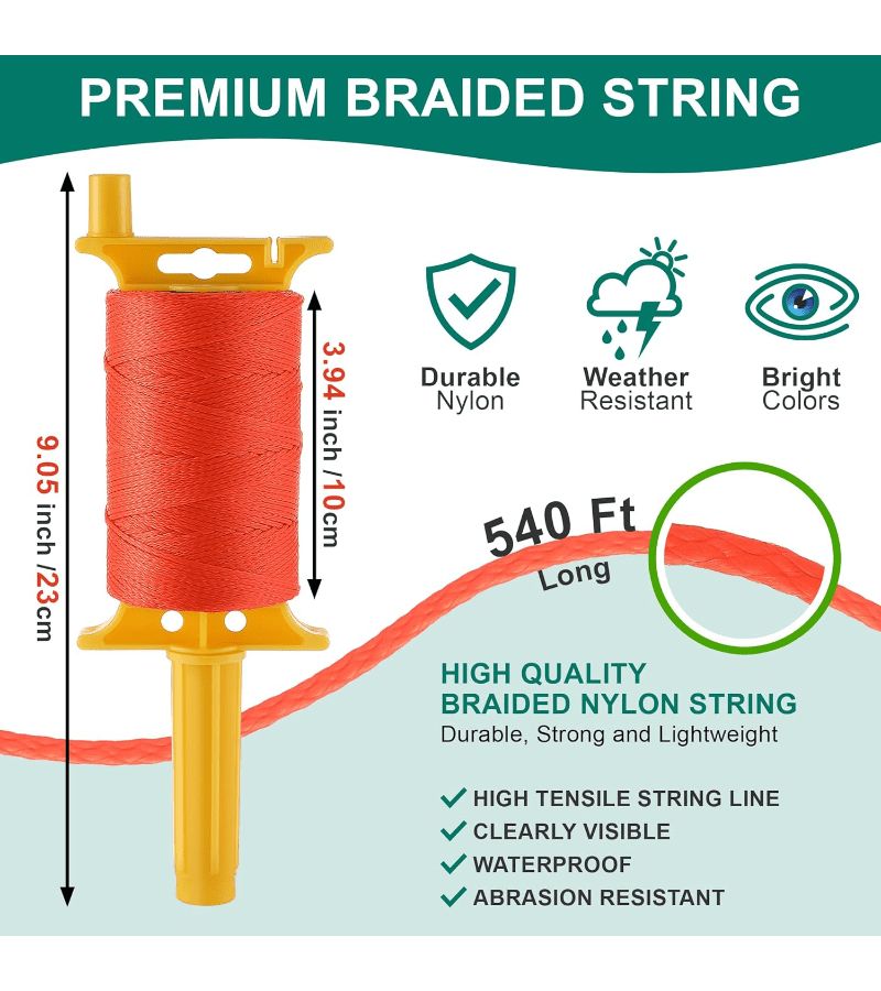 Mason String Line Reel With 10 String Line Level Kit 540ft 18 Braided Nylon Stringline For Masonry Tools Construction Gardening DIY Orange - Image 3