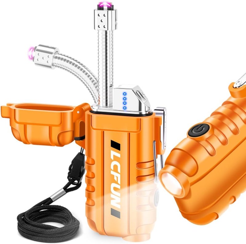 LCFUN USB Rechargeable Electric Arc Lighter Windproof Plasma Lighters with LED Battery Display, Waterproof Electronic Flashlight Lighters with Lanyard for Camping, Survival Tactical Gear - Image 1