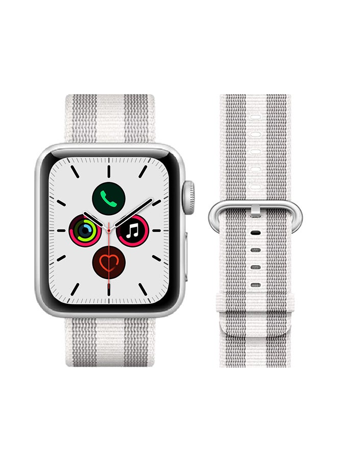 Perfii Round Buckle Nylon Replacement Band For Apple Watch Series 5/4/3/2/1 White Stripe