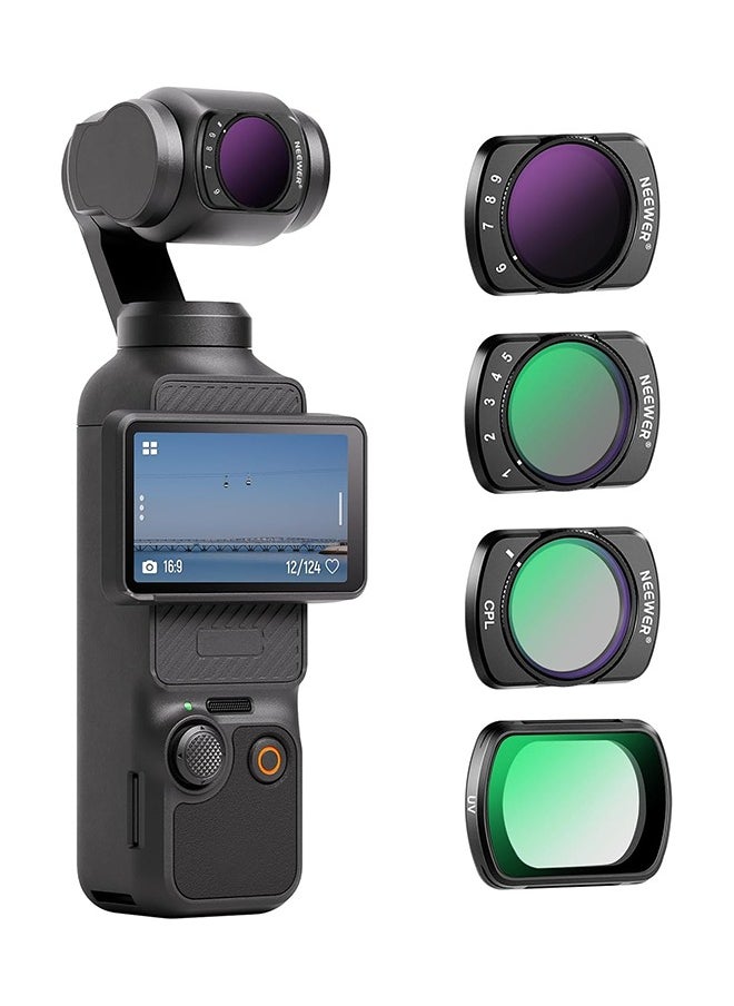 نيوير - مجموعة فلاتر ND متغيرة مغناطيسية من NEEWER متوافقة مع DJI OSMO Pocket 3، عبوة من 4 قطع UV CPL ND2-32 (1-5 توقف) ND64-512 (6-9 توقف) فلتر كثافة محايدة، زجاج بصري عالي الدقة متعدد الطبقات/إطار من الألومنيوم - Image 1
