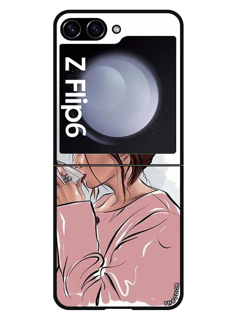 Theodor Protective Case Anti Scratch Shock Proof Bumper Cover For Samsung Galaxy Z Flip 6 Girl Drinking Coffee 1 - Image 1