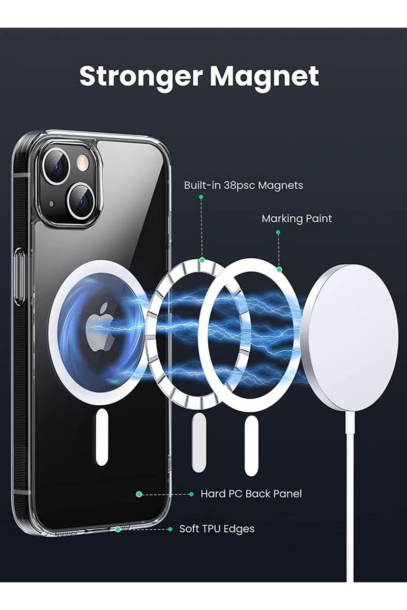 iPhone 13/iPhone 14 Magsafe Case 6.1 Inch Slim Thin Magnetic Case Yellowing-Resistant Shock Absorption Anti-Scratch and Anti-Drop Hard Back Crystal Case Cell Phone Cover Compatible with iPhone 13/iPhone 14 Case  - Image 3