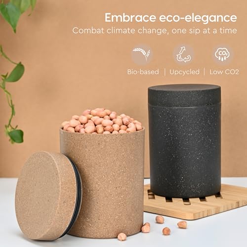 Eha Earth Friendly Canister With Air Tight Lid | Food Storage Container Jars Set Of 2 | Made With Rice Husk And Bamboo Fibers | 700Ml | Charcoal-Tortilla,Multicolor - Image 3