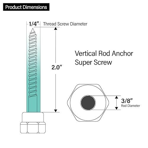 Everflow Sammys 8008957-25 Vertical Rod Anchor Super Screw with 3/8 in. Threaded Rod Fitting, 1/4 x 2'' Screw, for Wood (Pkg.=25) , Zinc - Image 3