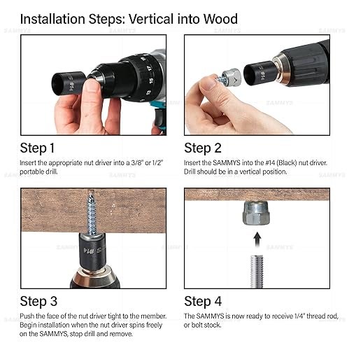 Everflow Sammys 8008957-25 Vertical Rod Anchor Super Screw with 3/8 in. Threaded Rod Fitting, 1/4 x 2'' Screw, for Wood (Pkg.=25) , Zinc - Image 5