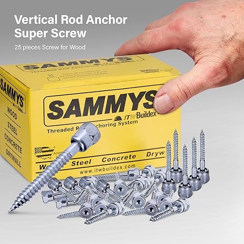 Everflow Sammys 8008957-25 Vertical Rod Anchor Super Screw with 3/8 in. Threaded Rod Fitting, 1/4 x 2'' Screw, for Wood (Pkg.=25) , Zinc - Image 2