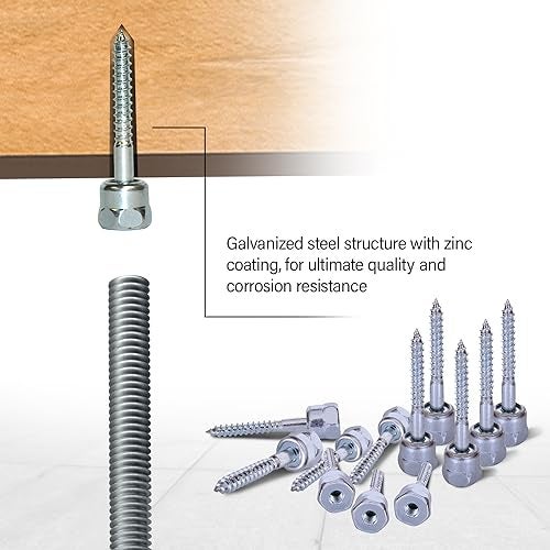 Everflow Sammys 8008957-25 Vertical Rod Anchor Super Screw with 3/8 in. Threaded Rod Fitting, 1/4 x 2'' Screw, for Wood (Pkg.=25) , Zinc - Image 4