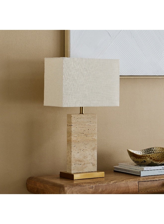 Home Box Travertine Table Lamp with Linen Shade - Image 1