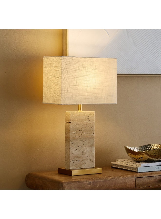 Home Box Travertine Table Lamp with Linen Shade - Image 2