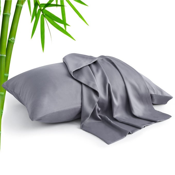 PILLOW CASES STANDARD SIZE SET OF 2 RAYON DERIVED FROM BAMBOO COOLING PILLOW CASES FOR HOT SLEEPERS NIGHT SWEATS BREATHABLE AND SILKY SOFT ENVELOPE PILLOWCASESGREY 20X26