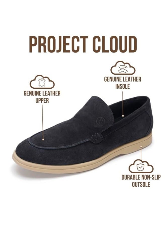 Project Cloud Mens Shoes 100% Genuine Leather with Memory Foam Insole Venetian Loafers for Men Footwear - Non Slip Moccasins Loafer Mens Casual Shoes (Mark), Navy Suede, 8 - Image 3