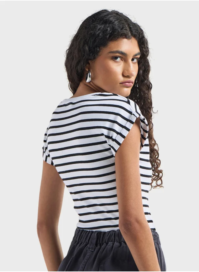 FAV Striped Crew Neck Extended Bodysuit