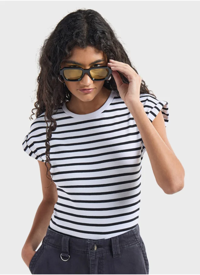 فاف Striped Crew Neck Extended Bodysuit