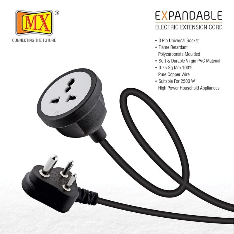MX Single Socket Extension Board with 10 Meter Heavy-Duty Wire | 10A 2500W Power Extension Cord with 3-Pin Plug | Portable Wire Extender for Indoor & Outdoor Use | Electric Socket Cable - Image 2