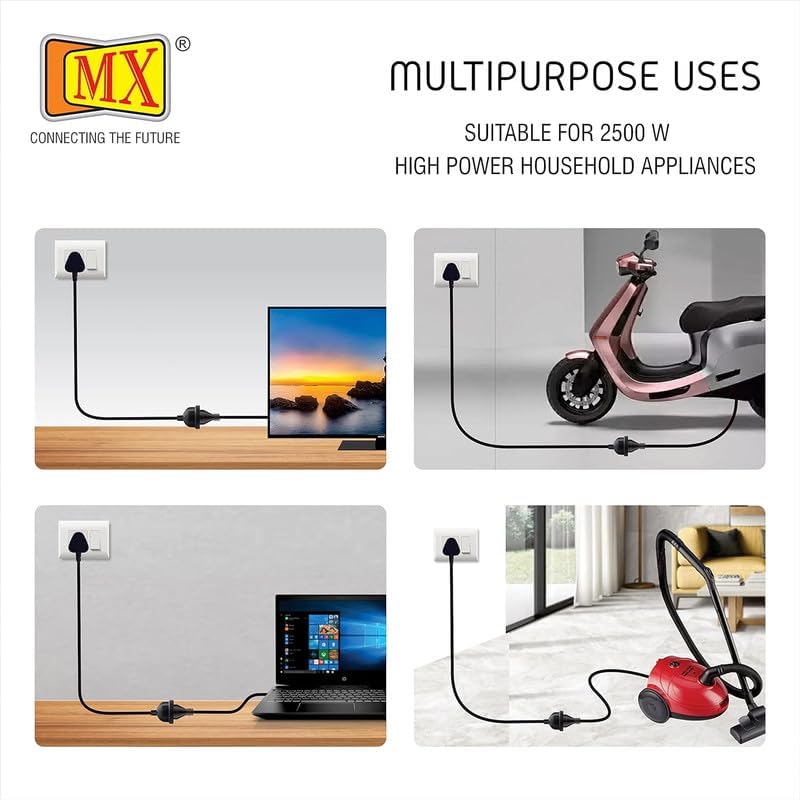 MX Single Socket Extension Board with 10 Meter Heavy-Duty Wire | 10A 2500W Power Extension Cord with 3-Pin Plug | Portable Wire Extender for Indoor & Outdoor Use | Electric Socket Cable - Image 5
