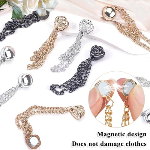 VYNFLICK Magnetic Clothing Clips 12 Pcs MultiFunction Magnetic Shirt Clips with Chain for Women Clothes Sleeves Pants Hijabs Hats Scarfs - Image 3