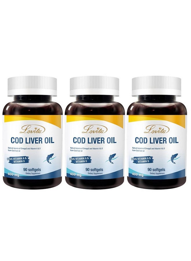 Lovita Cod Liver Oil 400 Mg Omega 3 With Vitamin A & Vitamin D3 Norwegian Cod Liver Oil Rich In Epa And Dha Heart & Brain Health 90 Softgels (1 Month Supply) (Pack Of 3) - Image 2