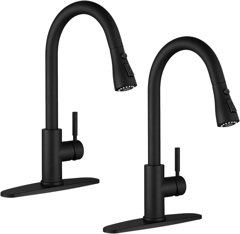 WEWE Kitchen Faucets with Pull Down Sprayer, Black Kitchen Faucet, Commercial Single Handle Design with Perfect Arc with Hoses for Rv Kitchen Bar (2 Pack) - Image 1