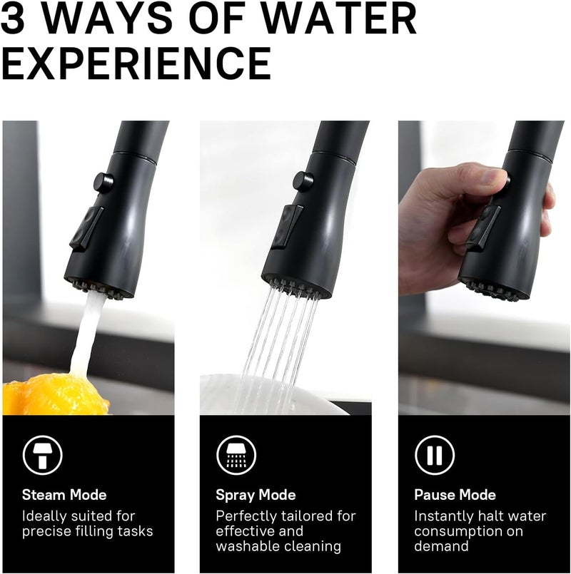 WEWE Kitchen Faucets with Pull Down Sprayer, Black Kitchen Faucet, Commercial Single Handle Design with Perfect Arc with Hoses for Rv Kitchen Bar (2 Pack) - Image 5
