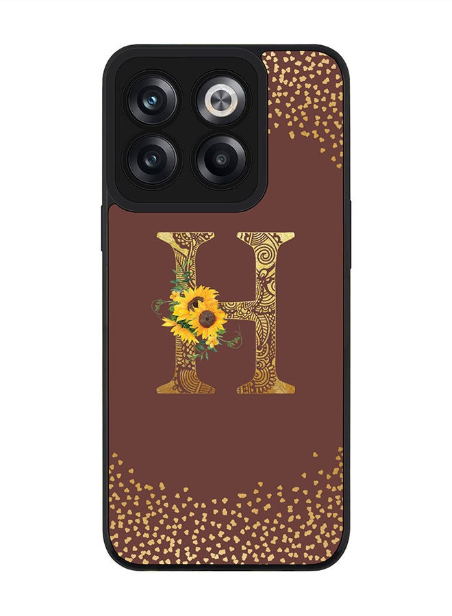 Stylizedd Rugged Black edge case for OnePlus Ace Pro Slim fit Soft Case Flexible Rubber Edges Anti Drop TPU Gel Thin Cover - Custom Monogram Initial Letter Floral Pattern Alphabet - H (Brown ) - Image 1