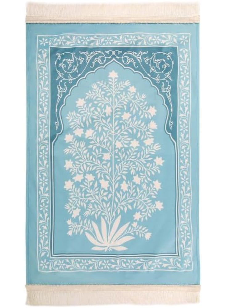 ماتكس سجادة صلاة مخملية مع حافظة سجاد، 68x117 سم - ازرق فاتح - Image 1