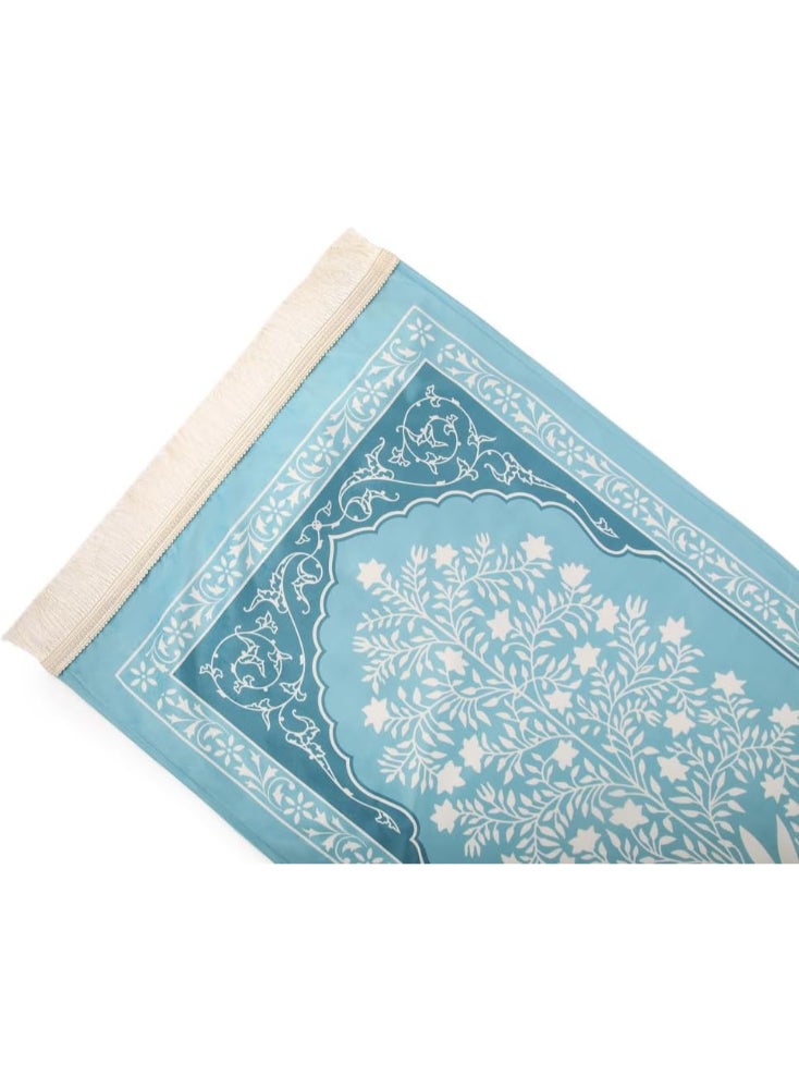 ماتكس سجادة صلاة مخملية مع حافظة سجاد، 68x117 سم - ازرق فاتح - Image 3