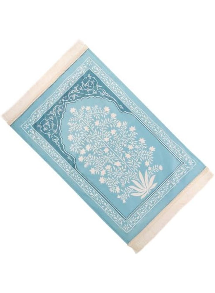 ماتكس سجادة صلاة مخملية مع حافظة سجاد، 68x117 سم - ازرق فاتح - Image 5