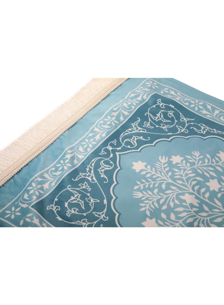 ماتكس سجادة صلاة مخملية مع حافظة سجاد، 68x117 سم - ازرق فاتح - Image 2