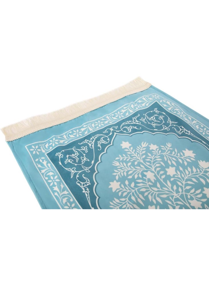 ماتكس سجادة صلاة مخملية مع حافظة سجاد، 68x117 سم - ازرق فاتح - Image 4