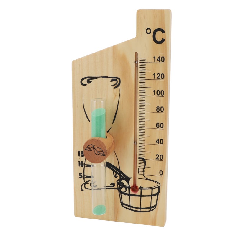 Sauna Thermometer Hourglass 15 Minute Sand Timer Golden Wood 0 to 140 Celsius Degree Temperature Gauge Wall Mount Sauna Accessory - Image 2