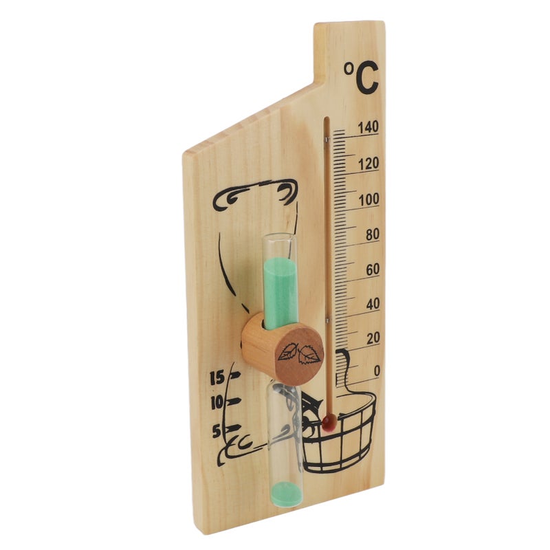 Sauna Thermometer Hourglass 15 Minute Sand Timer Golden Wood 0 to 140 Celsius Degree Temperature Gauge Wall Mount Sauna Accessory - Image 1