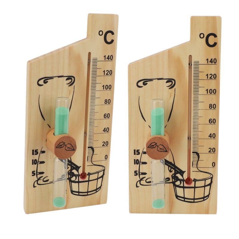 Sauna Thermometer Hourglass 15 Minute Sand Timer Golden Wood 0 to 140 Celsius Degree Temperature Gauge Wall Mount Sauna Accessory - Image 5